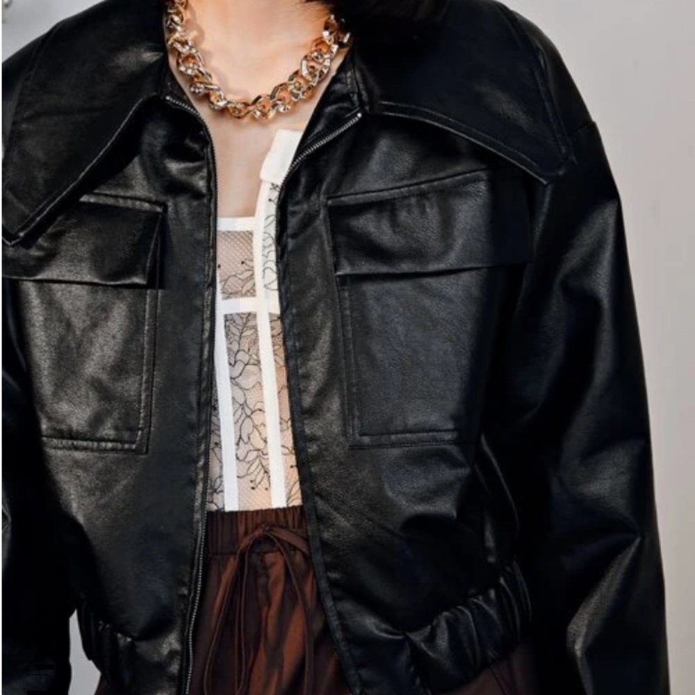 Flap Pocket Leather Jacket